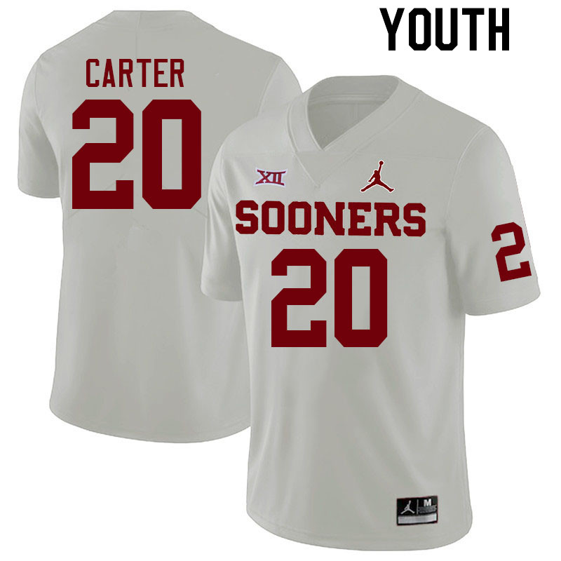 Youth #20 Lewis Carter Oklahoma Sooners College Football Jerseys Stitched Sale-White - Click Image to Close